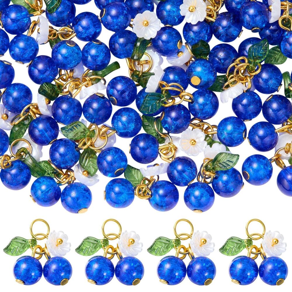 4566 50 Pieces Cherry Charms for Jewelry Making Blue Bulk Cute Glass Flower